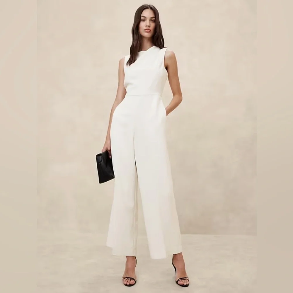 NWT Banana Republic Sleeveless Cowl Neck Wide-Leg Jumpsuit in Ivory Sz. 14 - Picture 1 of 3